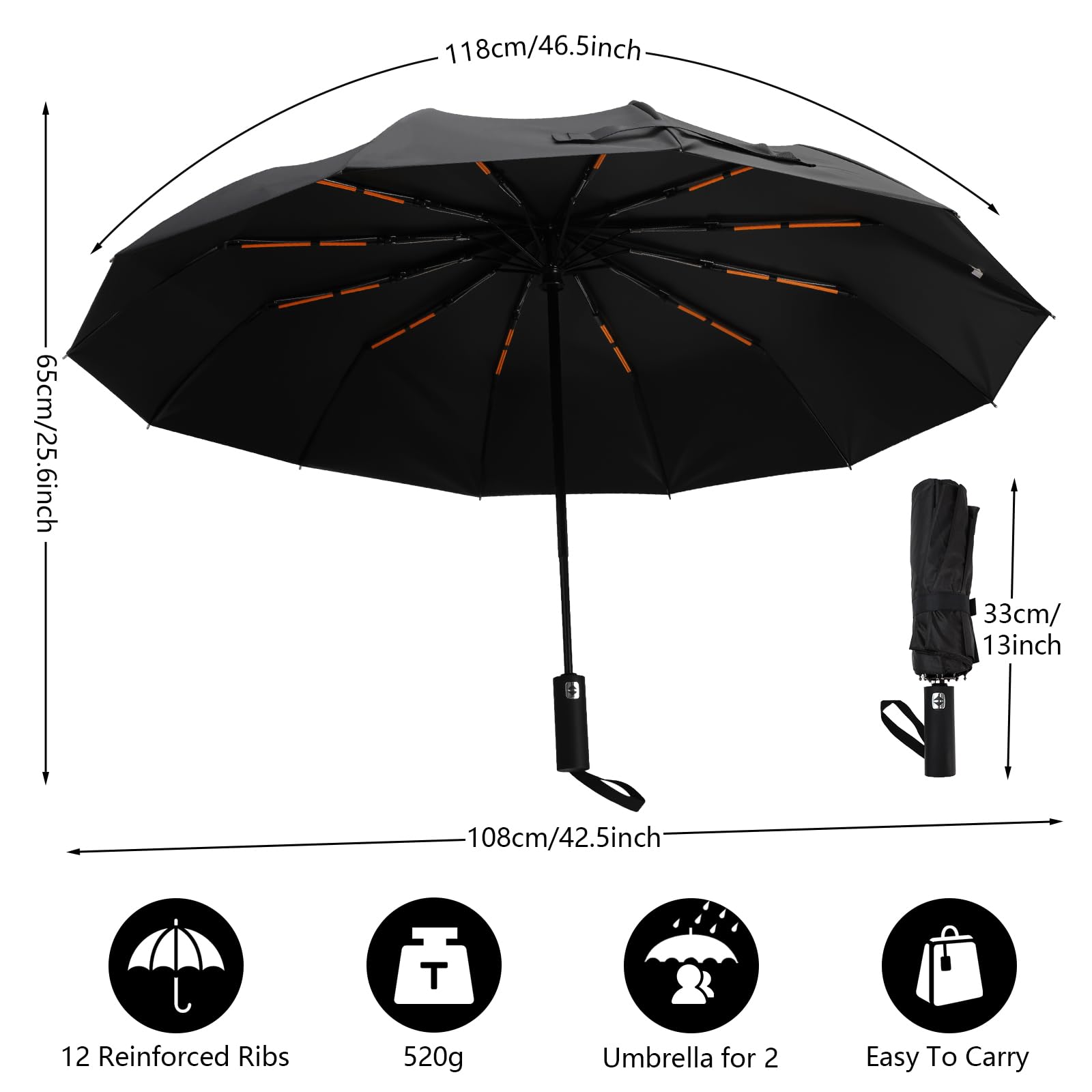 Romon Automatyczny parasol, odporny na burzę, kompaktowa ochrona przed promieniowaniem UV, idealny w podróży, wysokiej jakości parasol kieszonkowy z obsługą jednego przycisku, czarny