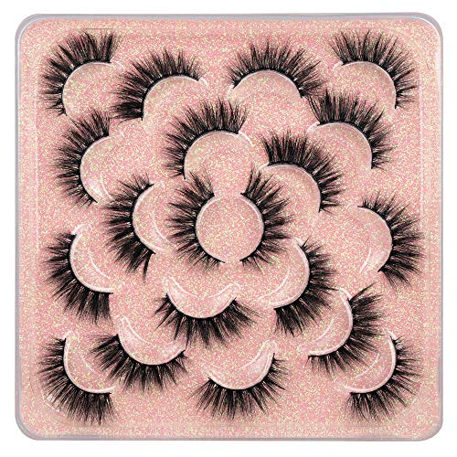 JIMIRE False Eyelashes Fluffy Natural Cat Eye Lashes 3D Volume Faux Mink Fake Lashes 10 Pairs Pack
