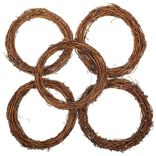 Operitacx 5 Pcs Natural Grapevine Wreaths, 9.8 Inch Rattan Wreath Vine Branch Wreath for DIY Crafts Christmas Decoration, Wedding and Party