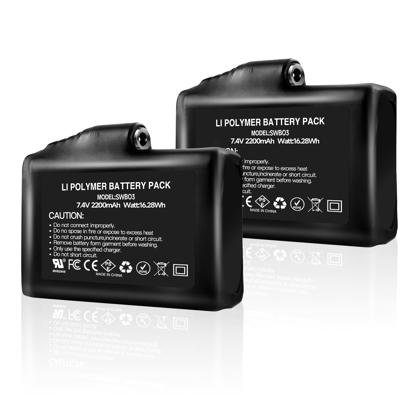 Replacement Battery Rechargeable Lithium Polymer Batteries Universal AC Adapter High Speed Charging Portable Dual Charger for Heated Gloves Socks Jacket Clothes 7.4V 2200mAh(2pcs)