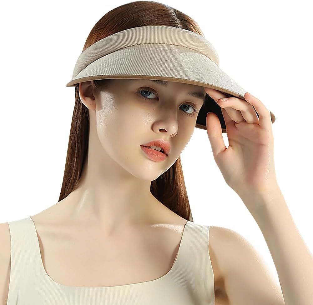 No Headache Clip On Sun Visors for Women Cloth Covered Sun Visor Hats Large Brim Summer UV Protection Beach Cap