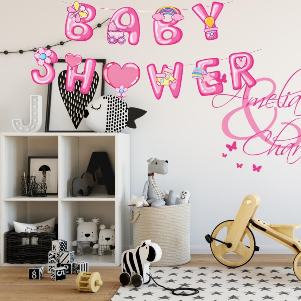 Decorazione Baby Shower IT'S A GIRL - Striscione Bandierine Rosa Per Feste Gender Reveal - Foto 7