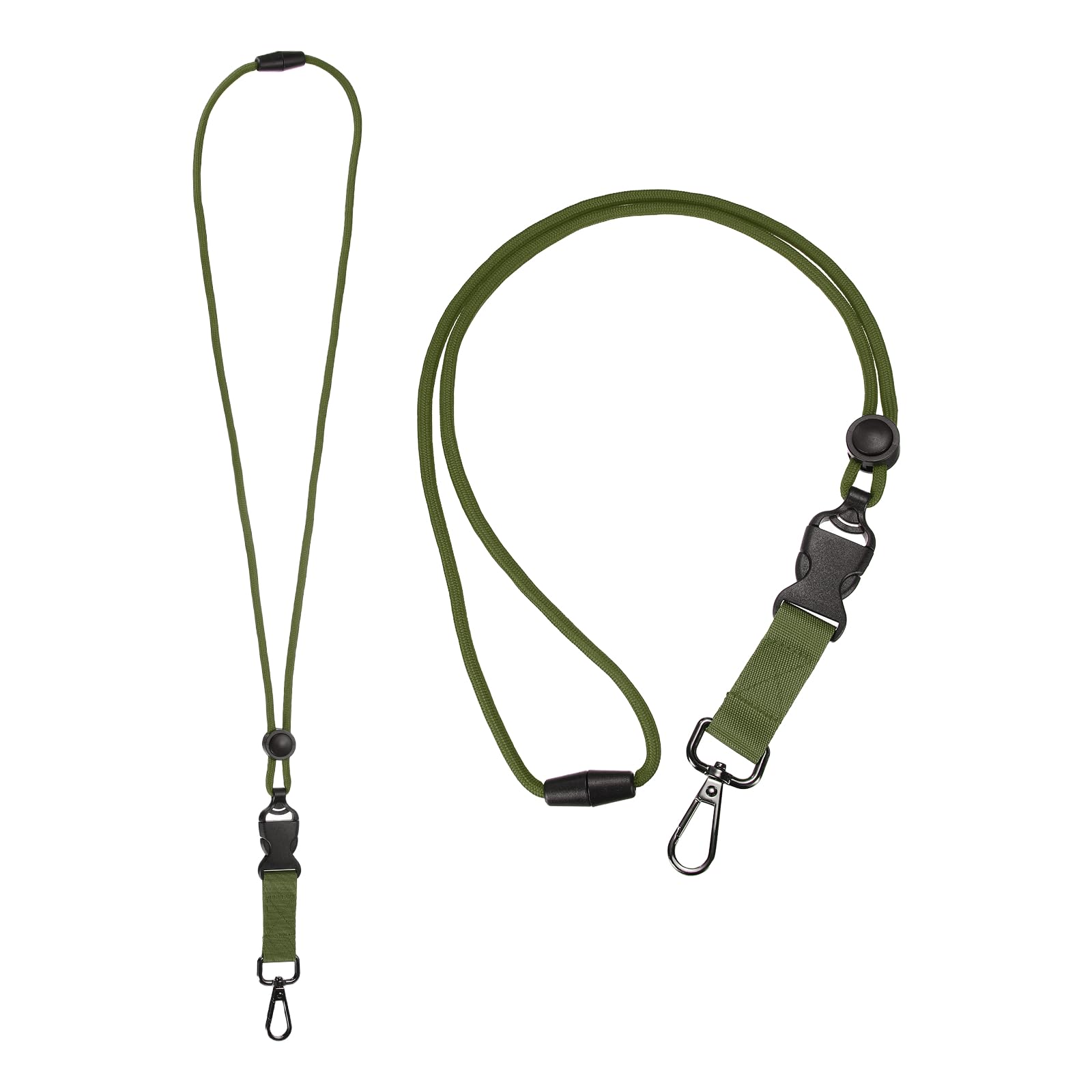 PATIKIL 2Pcs Breakaway Lanyard for ID Badges, Heavy Duty Neck Key Lanyard with Safety Adjustable Buckle and Metal Clip Detachable Round Cord Keychain for Card Key Badge, Army Green