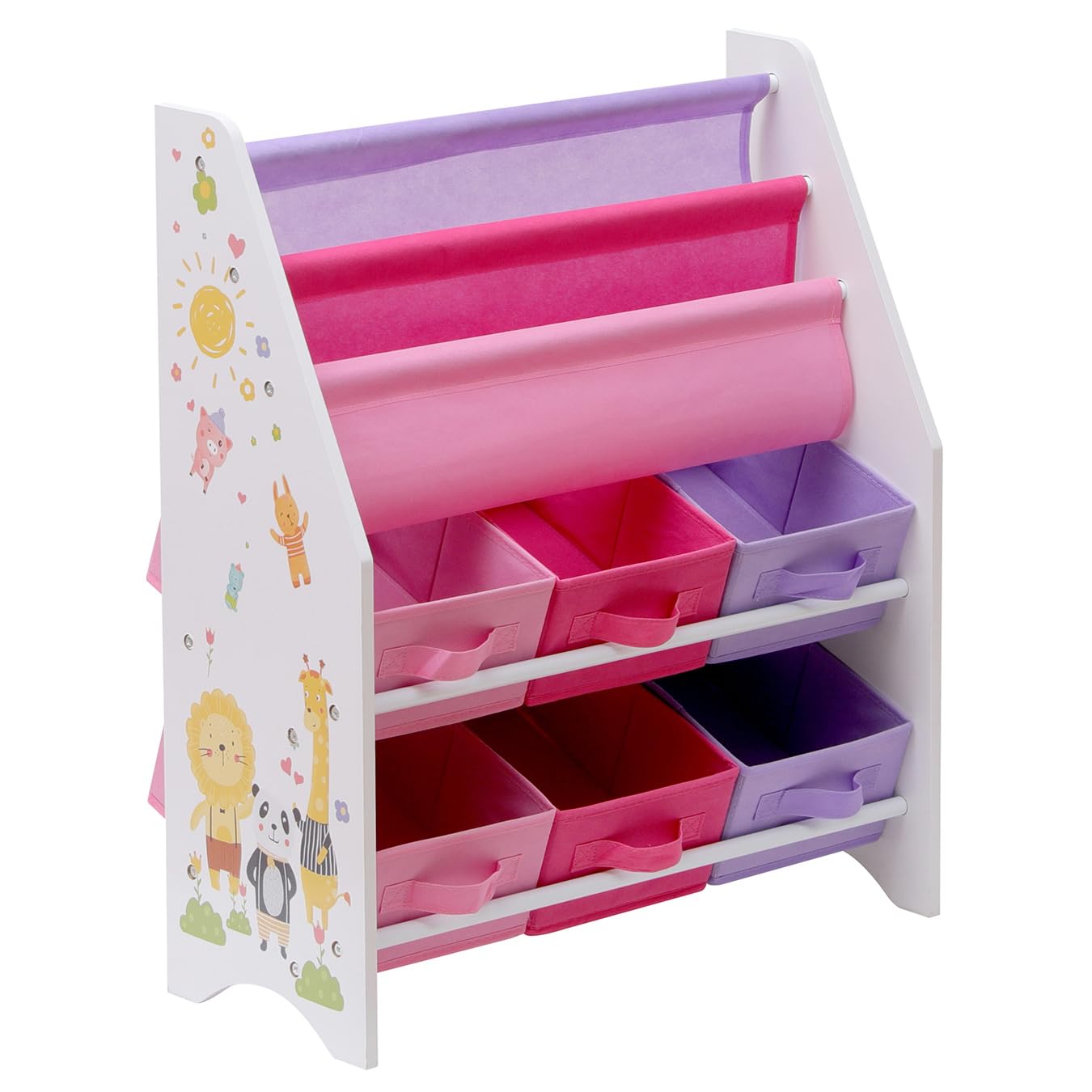 Kinder-Bücherregale, Kinder-Bücherregal-Organizer, Schlingen-Display, Bücherregal mit 6 Spielzeug-Aufbewahrungsboxen und 2 Bücherregalen, Kinder-Bücherregale für Spielzimmer, Kinderzimmer