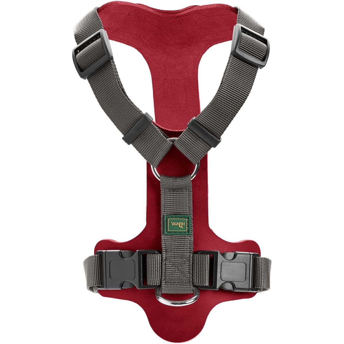HUNTER Hundegeschirr AALBORG MIXED, Farbe: rot/grau, Rindsleder/Nylon, 5-fach verstellbar, leicht, mit Kunststoffschnallen, Made in Germany, Größe: M