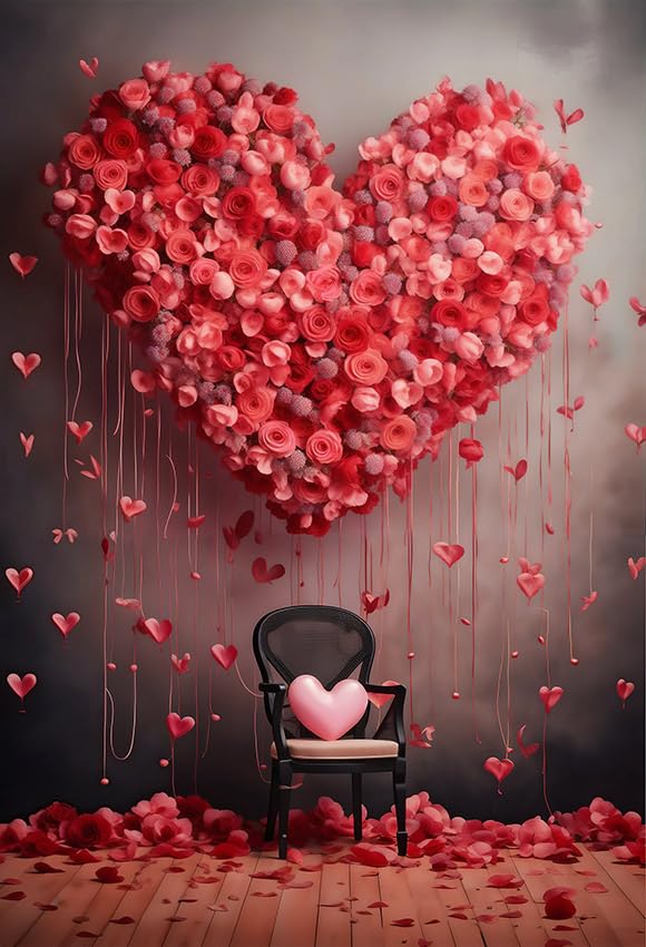 Sfondo fotografico con cuori rossi di San Valentino, 2,7 x 1,5 m, cuori e palloncini, San Valentino, sfondo fotografico, anniversario di matrimonio, coppia, studio, ritratto, fotografia, puntelli