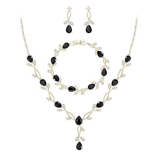 EVER FAITH Bridal Cubic Zirconia Jewelry Sets for Women, White Simulated Pearl Leaf Vine Pendant Wedding Party Necklace Earrings Set for Bridesmaid Bride