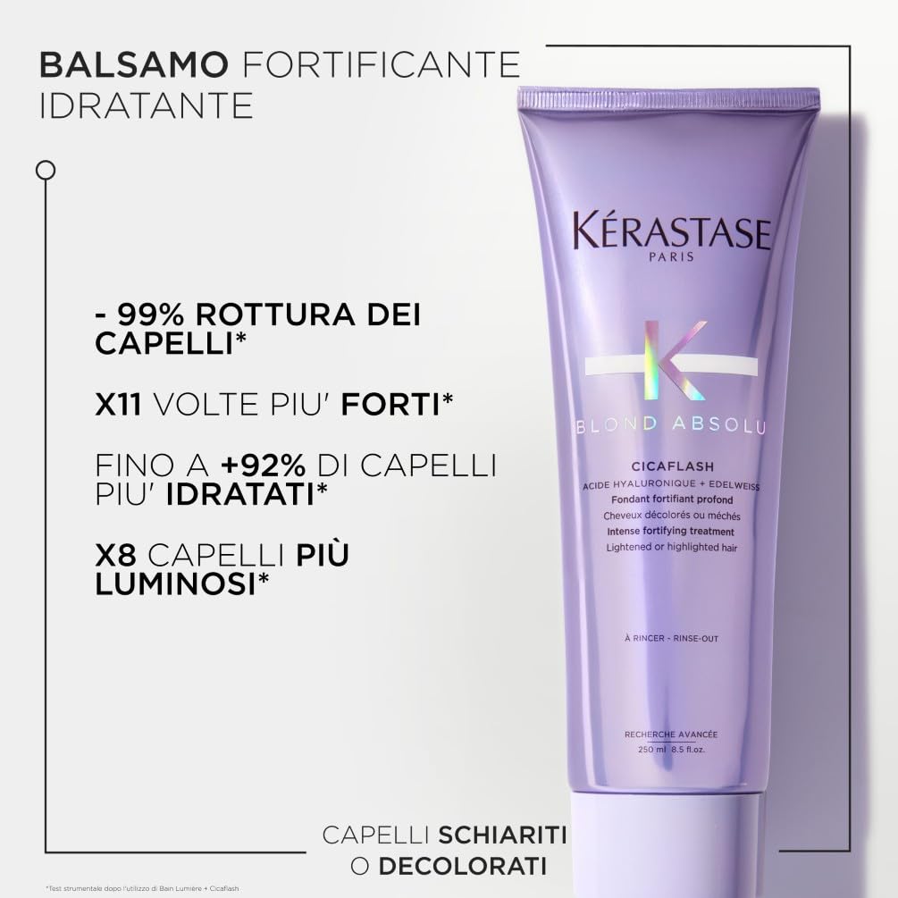 Kérastase Blond Absolu Cicaflash, Balsamo Fortificante Intenso, Idratazione Profonda e Protezione dalla Rottura, Con Acido Ialuronico, Per Tutti i Tipi di Biondo, 250ml