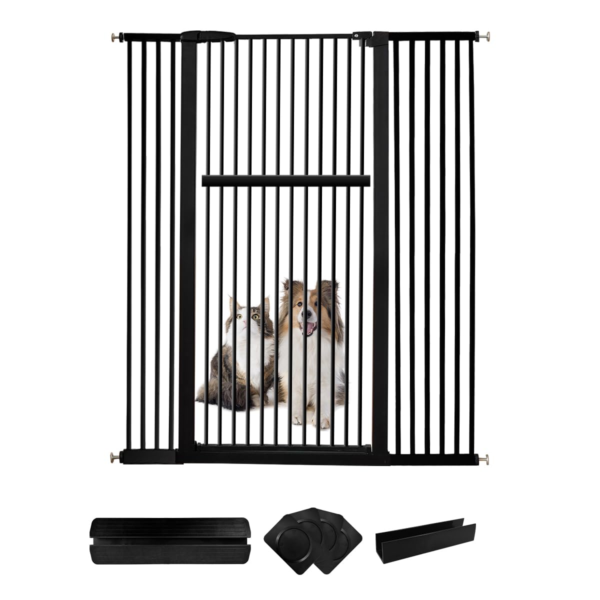 Extra Tall Pet Gate 55.12" High Pressure Mounted 50.79"-55.11 Extra Wide (9 Sizes) 1.37" Gap for Cat Dog Children Stairs Doorway Hallway No Drilling Auto-Close (50.79"-55.11", Black)