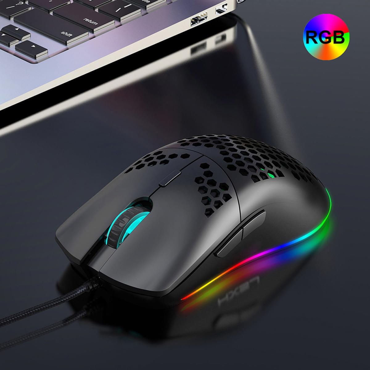 Mikikit Mouse da Gioco Rgb Design a Fori, 6 Tasti Programmabili, Dpi Regolabile Fino a 6400, Materiale Plastico, Luce Regolabile, per Uso Professionale