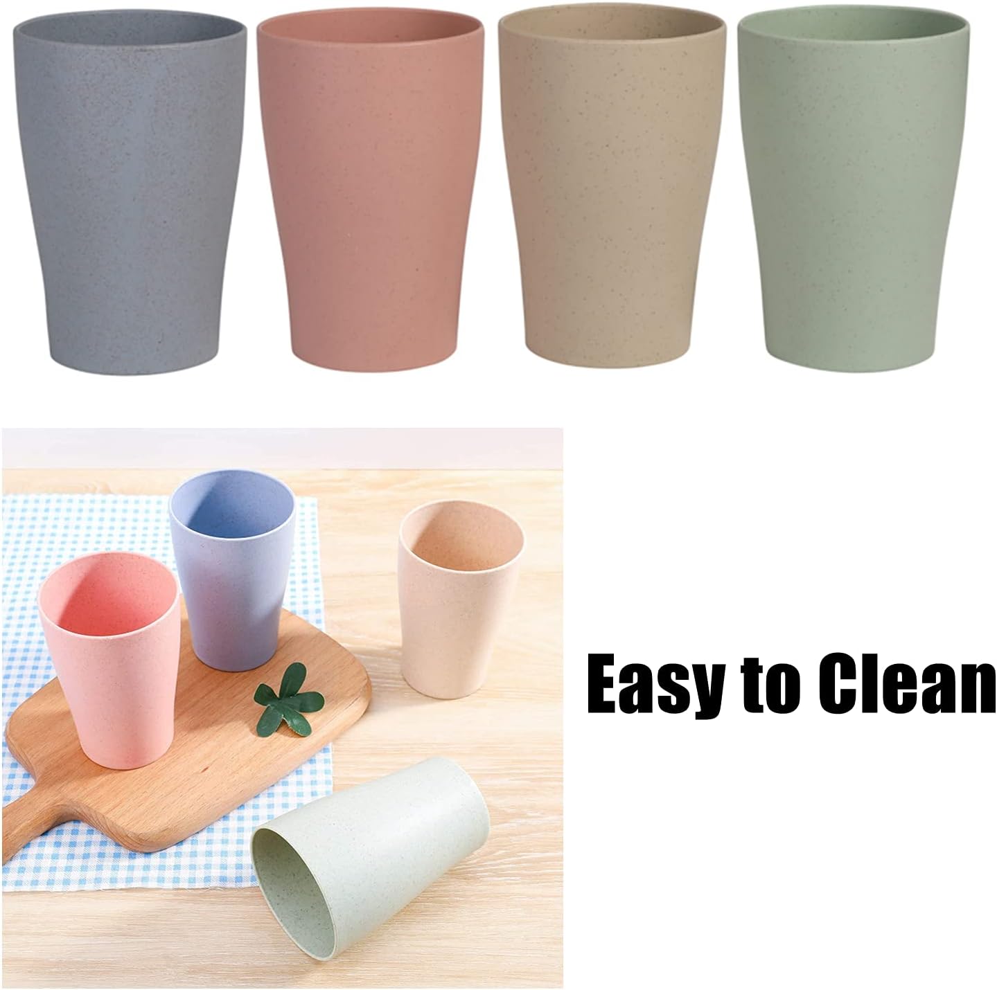 WANBY Wheat Straw Cup 4 Pcs Unbreakable and Reusable Drinking Cups Eco-Friendly Healthy Tumbler Set for Milk Juice and Water Dishwasher Safe (4 Pcs 11 Oz) - Image 5