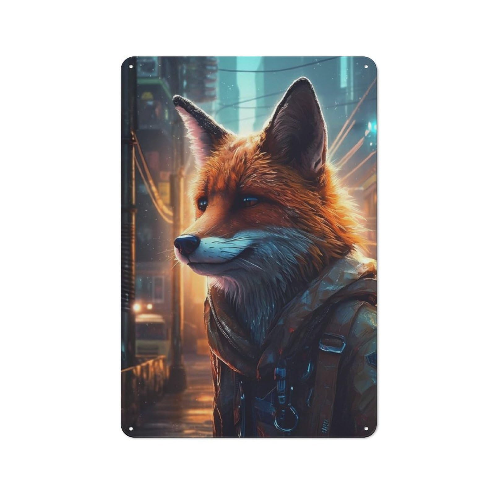 Junmoney Fox Futuristic Tin Wall Plaque 30X20cm With For Dining Room Or Kitchen, For Vintage Wall Decor Fans, For Themed Room Decoration