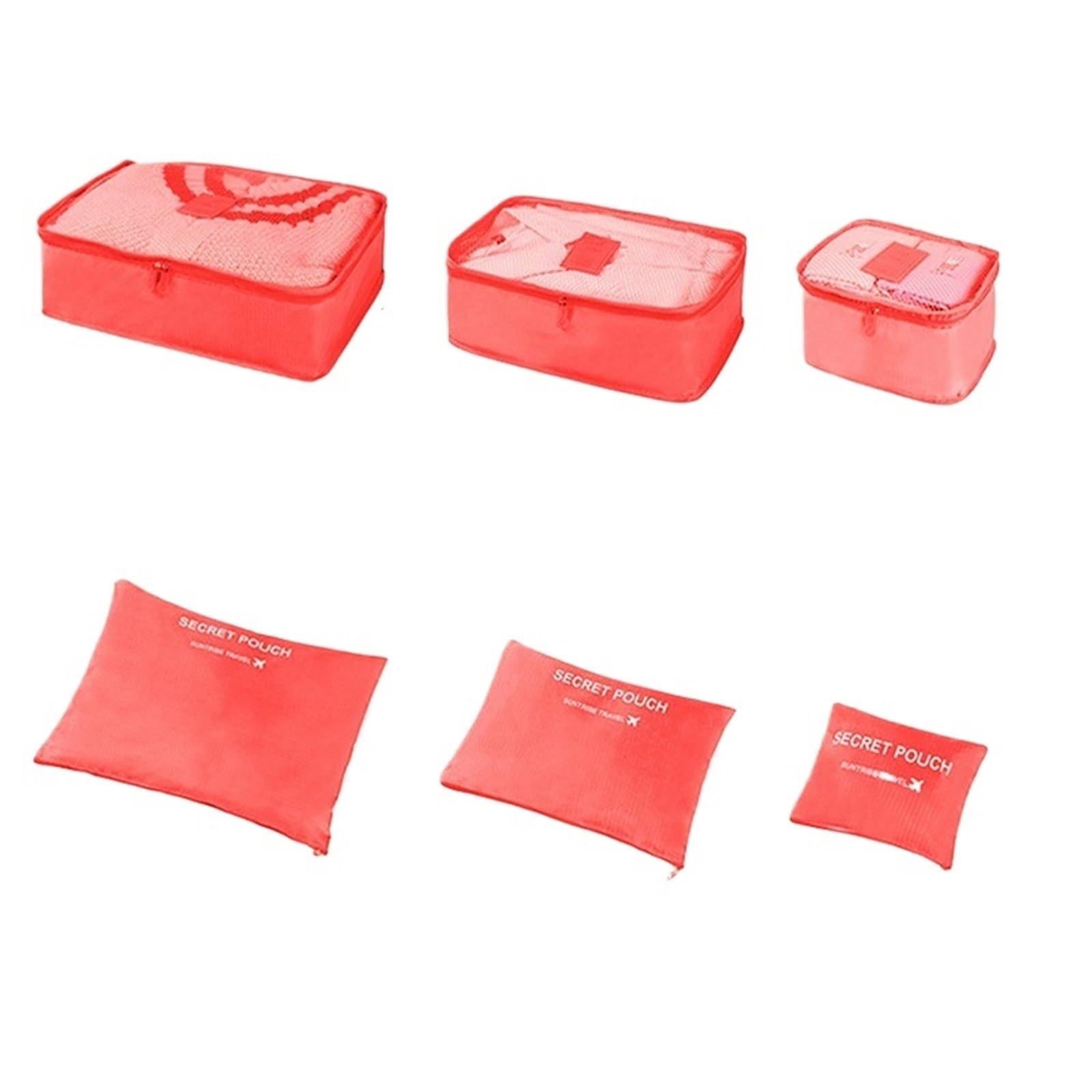 6pcs Travel Storage Bag Large Capacity Suitcase Luggage Clothes Sorting Organizer Set Pouch Case Shoes Packing Cube for Suitcases(Orange)