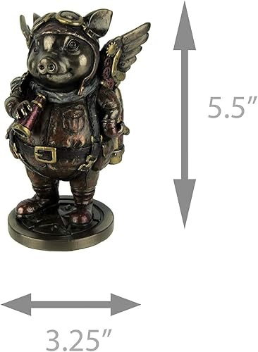 Miniatura 4 de Veronese Design Figura de resina Steampunk Aviator Flying Pig de 5 1/4 pulgadas, acabado de bronce