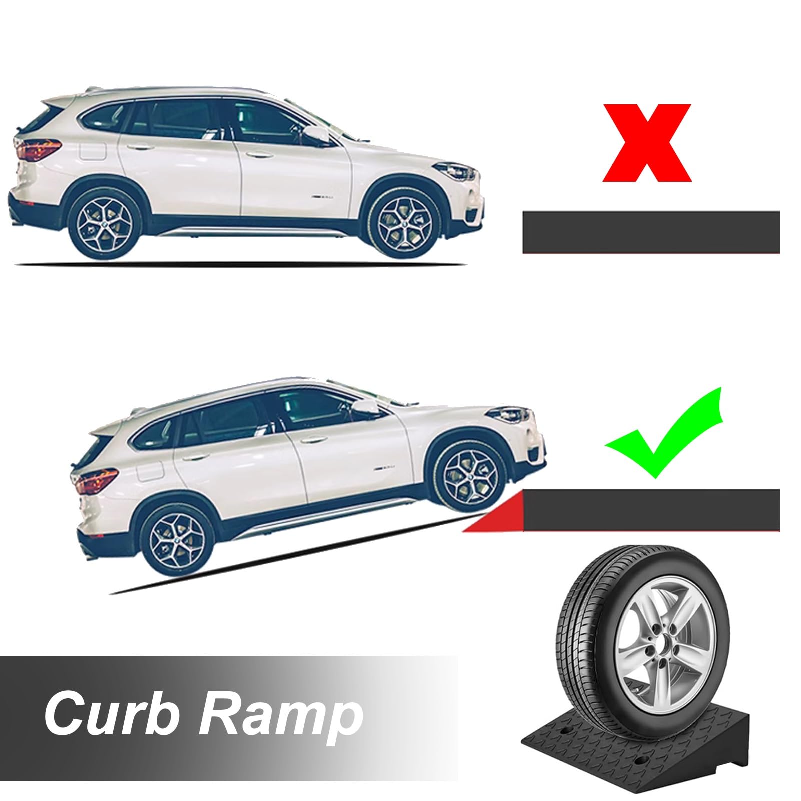 Rampa krawężnikowa do podjazdu, rampa progowa gumowa, rampa załadunkowa, rampa schodkowa do motocykla o udźwigu 3000 kg, 50x50x15cm