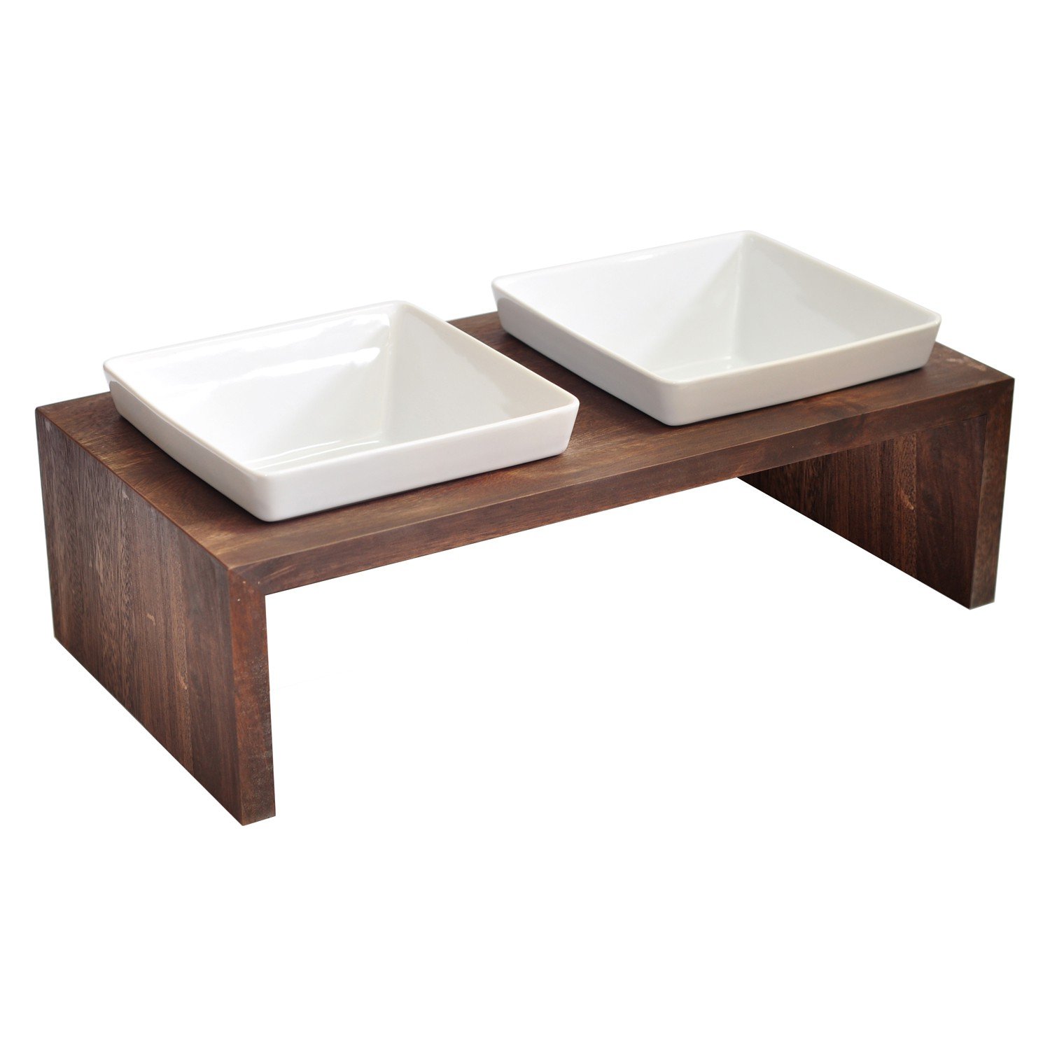 Replus | Futterstation Meshidai Doppelnapf in Walnuss | L 37 x B 19 x H 10 cm, 2 x 400 ml