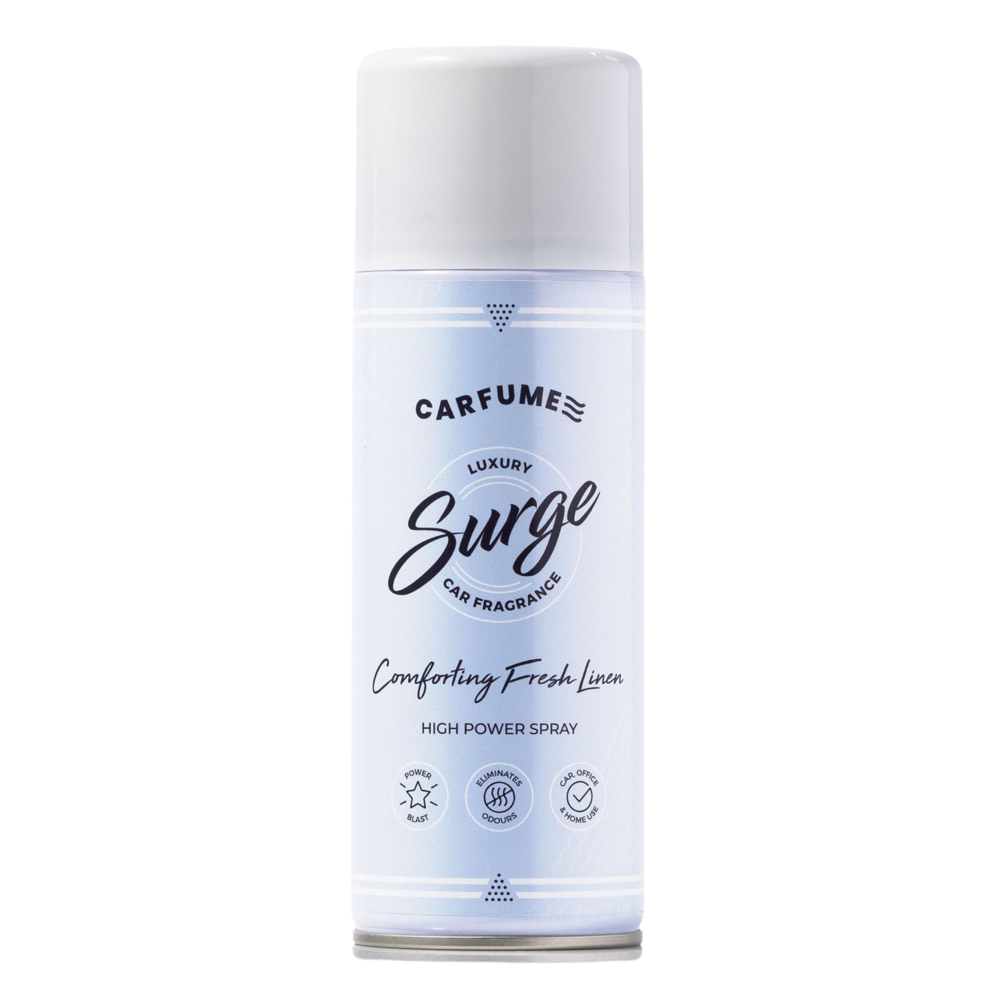Carfume Classic Comforting Fresh Linen Surge Can | Premium Cotton, Laundry & Soft Floral Fragrance | Luxury Blue Unisex Car Air Freshener Spray - Odour Eliminator - UK Made Car Accessories