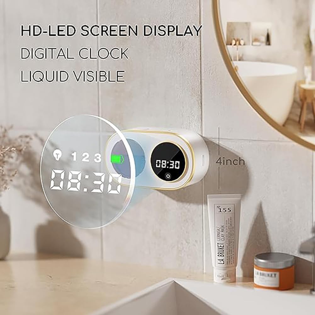 Dispensador Automático De Jabón Espumoso con Reloj Digital Led HD, Dispensador De Jabón Montado En La Pared, Recargable De 3000 Mah, Ajustable En 3 Niveles, Dispensador De Jabón Sin Contacto