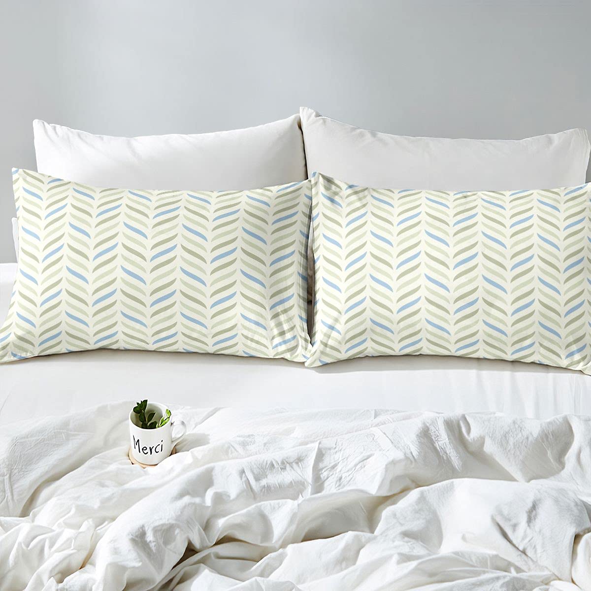 Set di 4 pezzi di lenzuola con motivo floreale a foglie di ginkgo blu