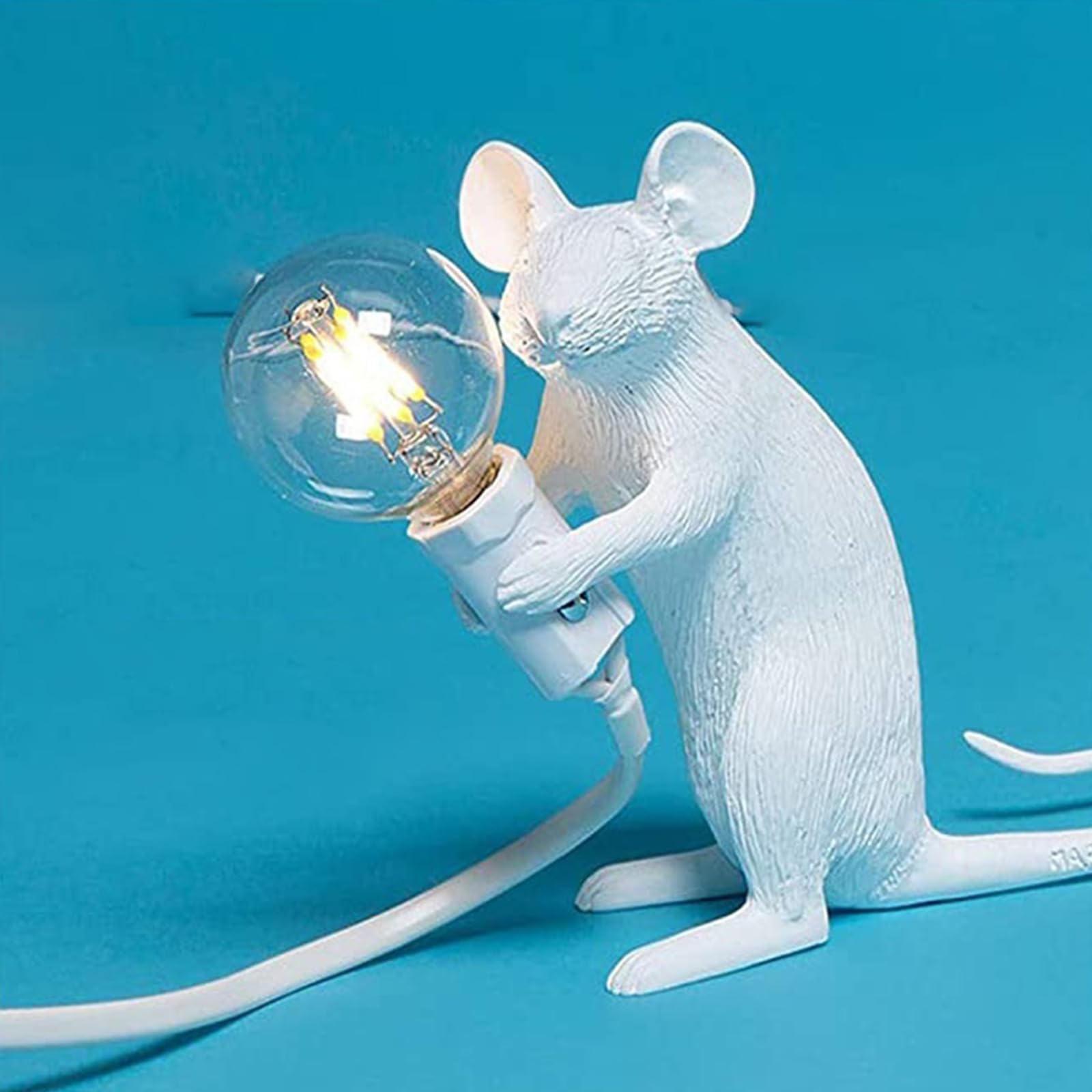 KPLFI Mouse Table Lamp Mouse Shape Bedside Lamp Resin Creative LED Desk Light 3-Pin Plug Bedroom Home Corridor Decor Holiday Gifts (White Sitting)