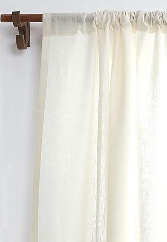 Miniatura 3 de Solino Home Cortina 100% lino  52 x 144 pulgadas, ligera cortina marfil con bolsillo para barra, panel de ventana de tela natural 100% pura para