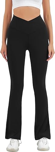 Miniatura 6 de HEGALY Pantalones de yoga acampanados para mujer, leggings cruzados, suaves, de cintura alta, pantalones casuales de entrenamiento con corte de bota