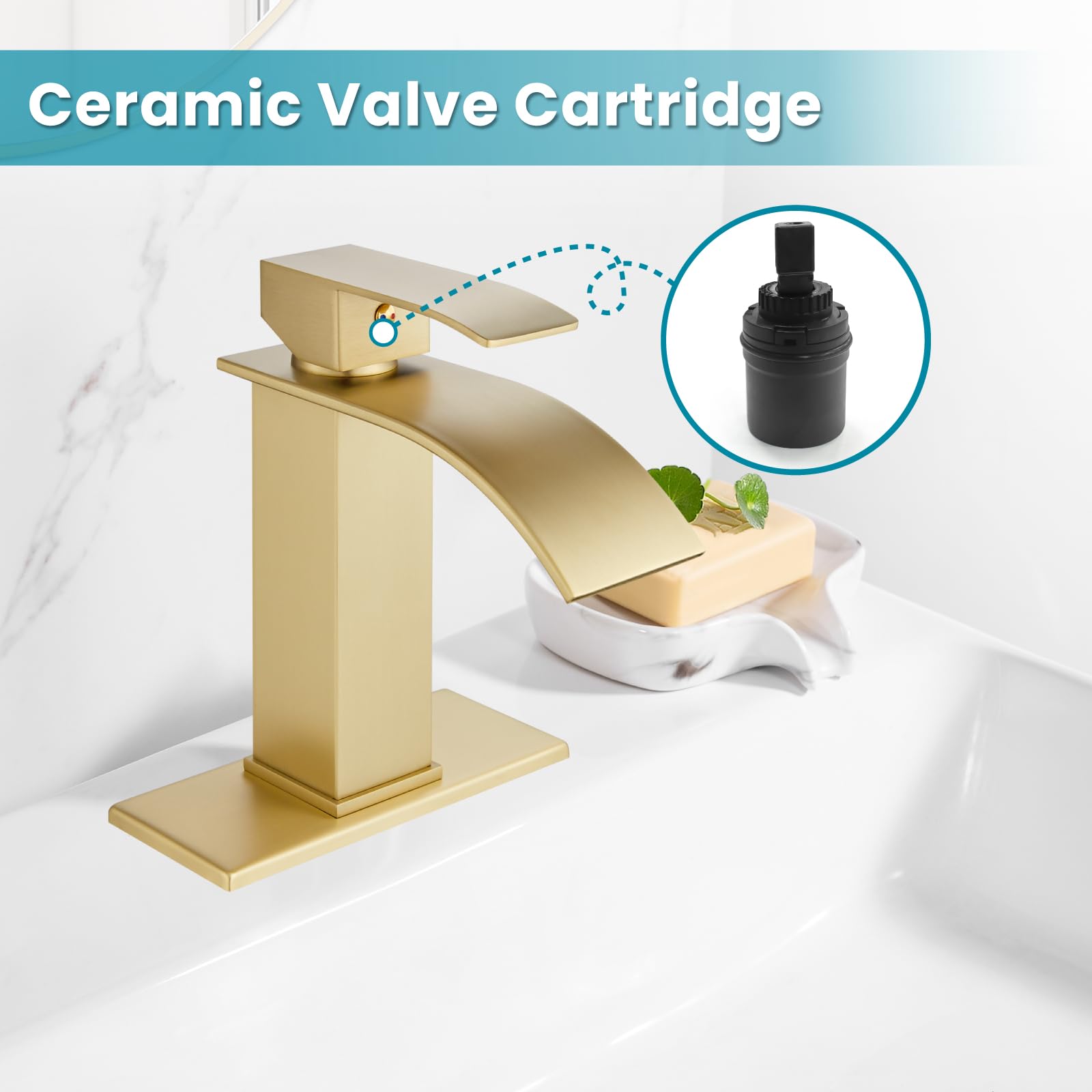Auralum Rubinetto Bagno Lavabo Cascata Alto, Miscelatore Lavabo Cascata in Ottone, Miscelatore