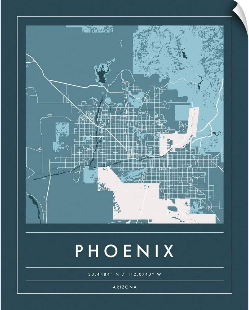 Navy Minimal City Map of Phoenix Wall Decal, Phoenix Artwork