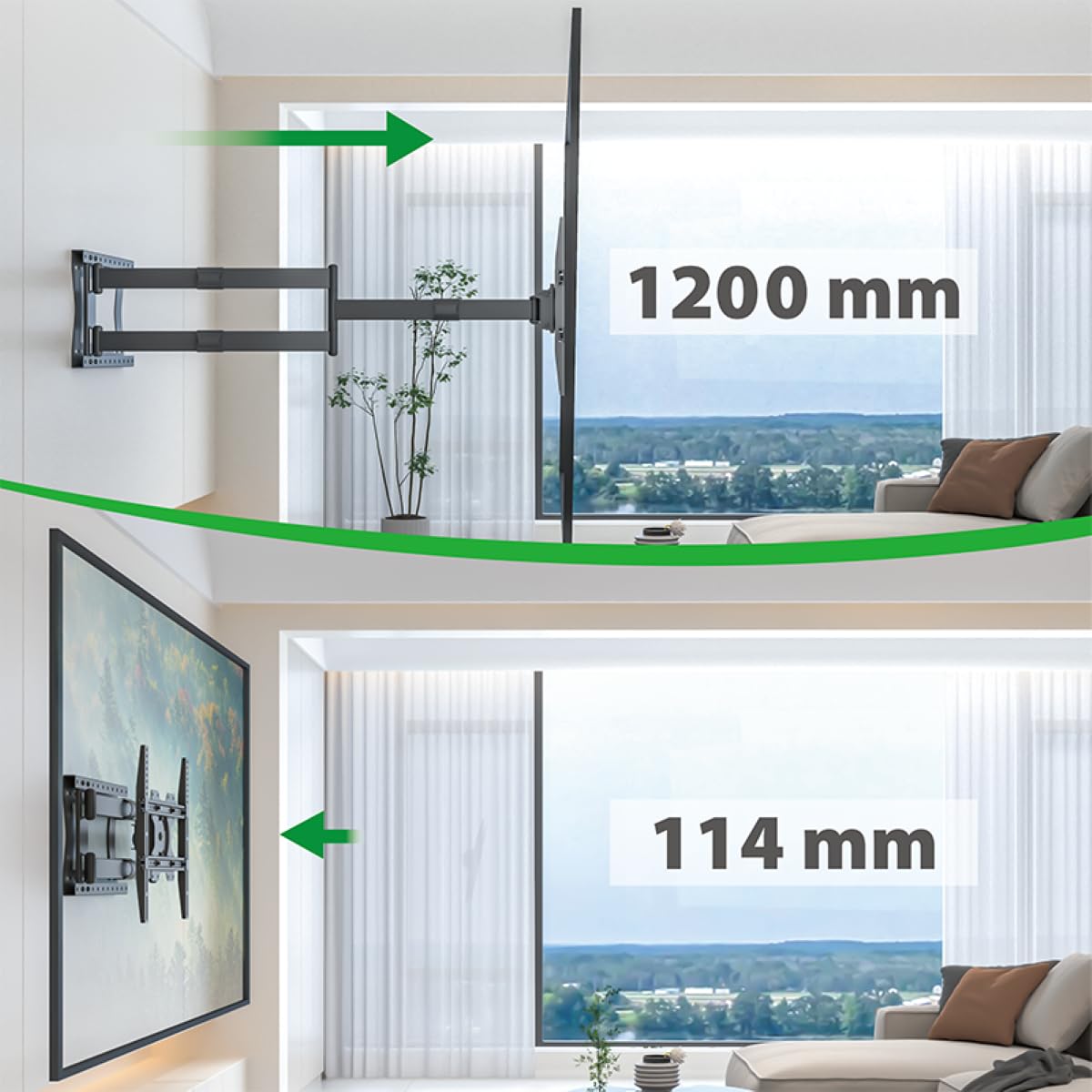 XTRARM TiTon 120 cm TV supporto da parete, ruota giro largo 120cm, fino 75 pollici 40 kg VESA 400