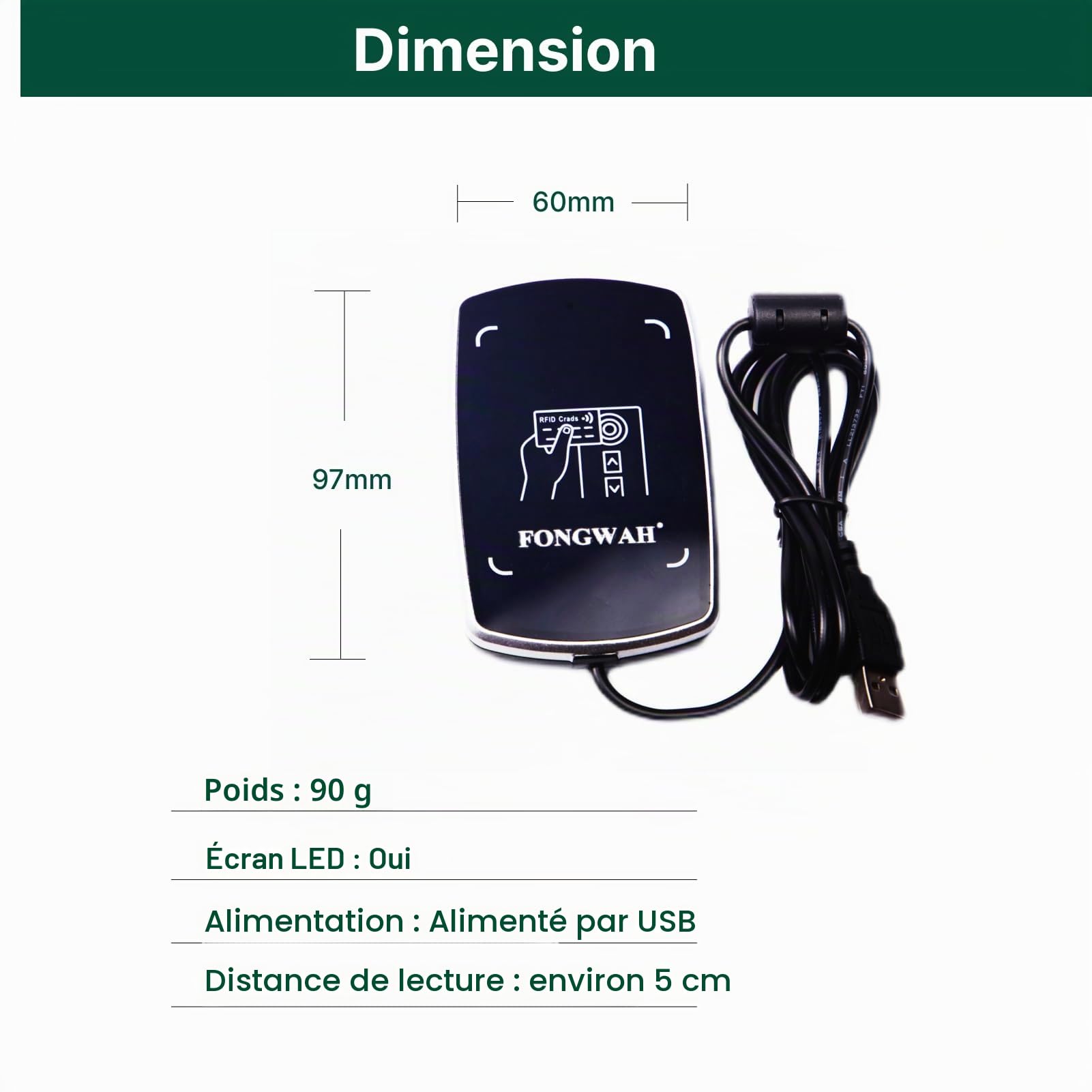 Fongwah Lecteur de Cartes RFID IC et ID de Bureau S7-EU-00-02, Sortie d'émulation Clavier, Prend en Charge Les Cartes ISO14443A/S50 et Les Cartes d'identité 125 kHz
