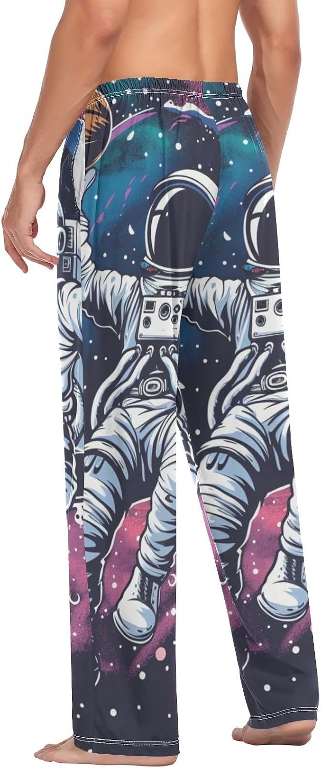 ALAZA Astronaut Basketball Space Pop Men's Sleepwear Mens Pajama Pants Bottoms with Pockets, S