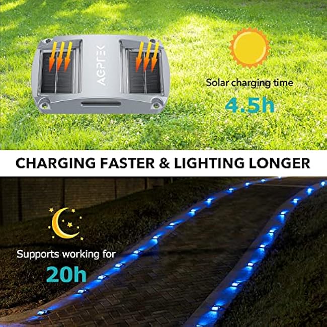 AGPTEK Solar Driveway Lights 12 Pack, Outdoor Deck Dock Marine LED Solar Powered Waterproof Driveway Marker Lights for Warning Step, Sidewalk, Pathway, Garden, Yard (Blue Light)