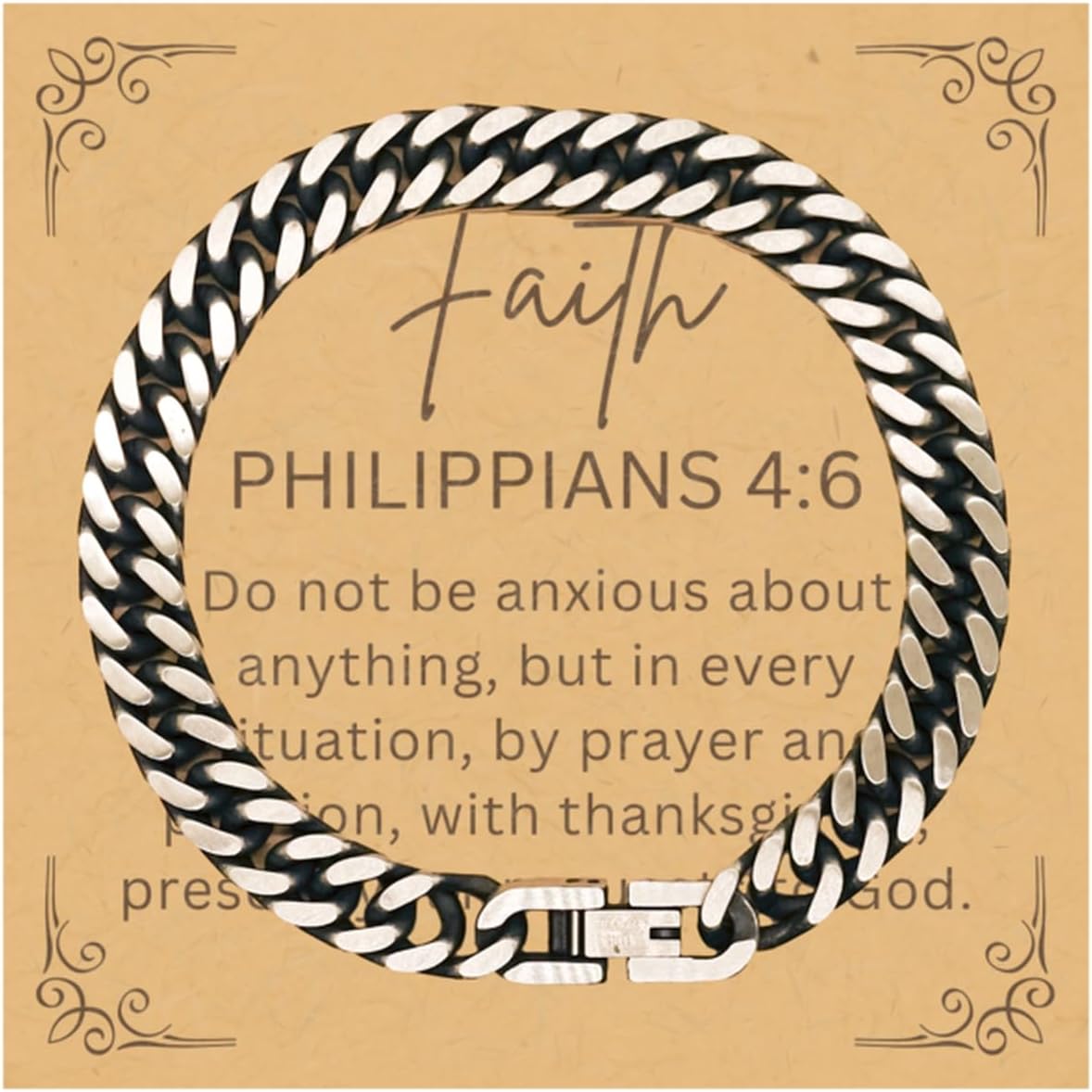 PARN'S Gifts For Christian Bible Verse - Philippians 4:6 - Cuban Link Bracelet Faith Gifts For Son Dad Brother Nephew Boyfriend Husband, Religious Jewelry Bracelet Message Card Box