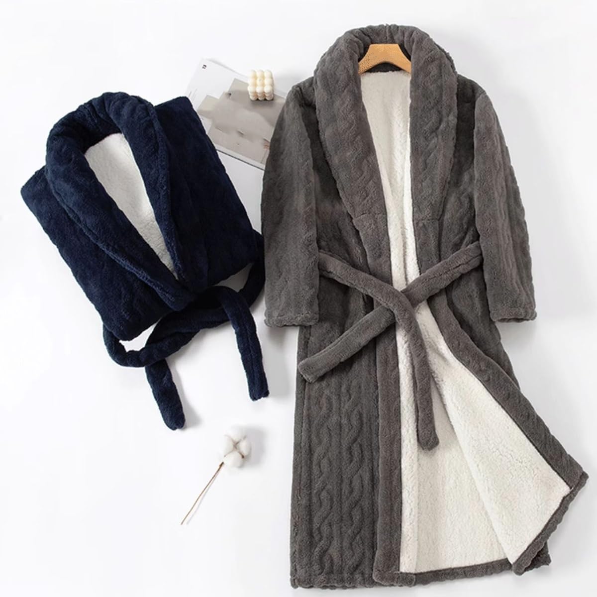 GIZNXBA Albornoz Ducha Albornoz De Rizo Hombre Bata De Baño Camisones Largos Caliente Loungewear Sleepwear Camisones De Manga(/Gray B,XXL)