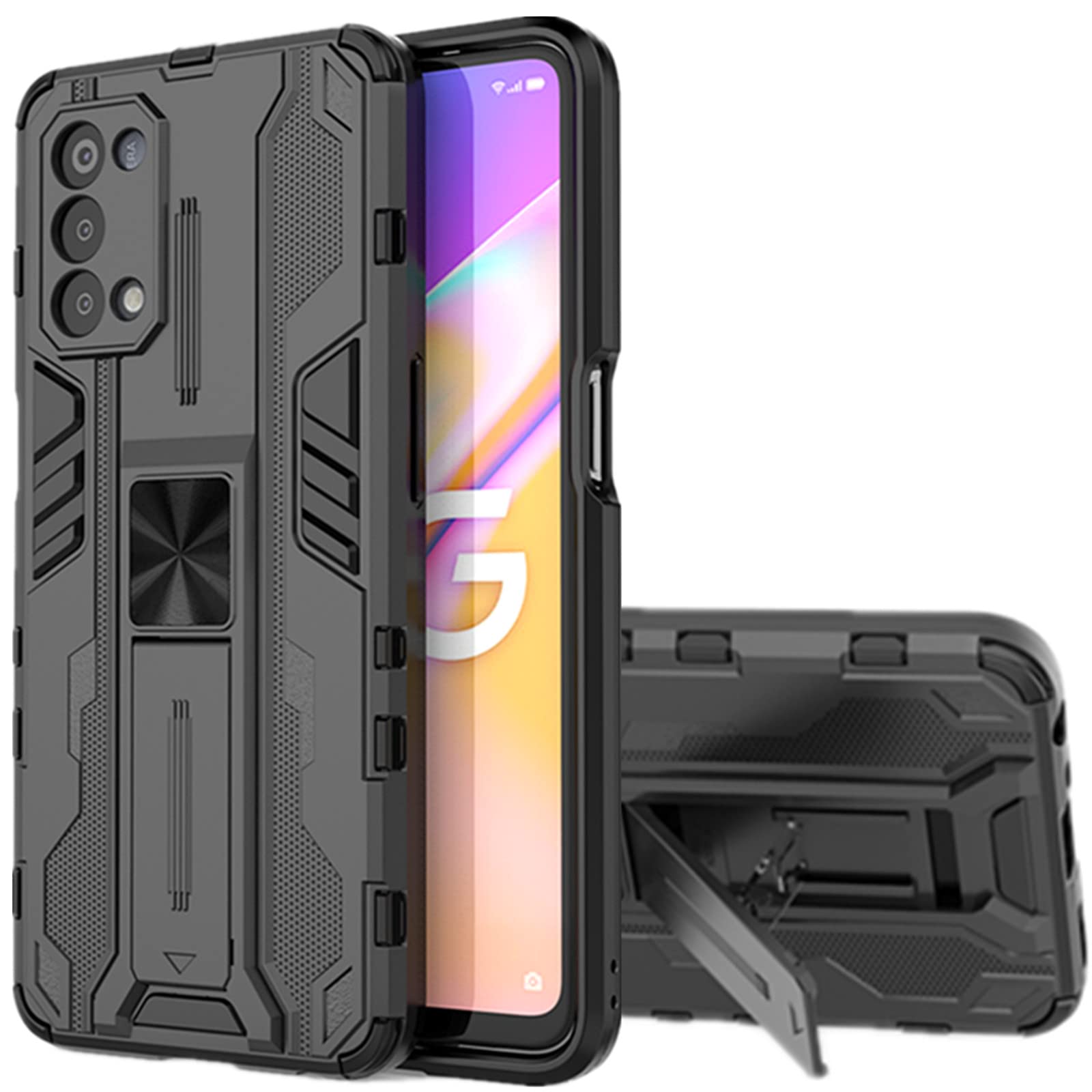 ESTH® Custodia per Oppo Find X3 Lite con 360° Rotante Staffa, [Compatibile con Supporto Magnetico per Auto], Cover Paraurti PC + TPU, Nero