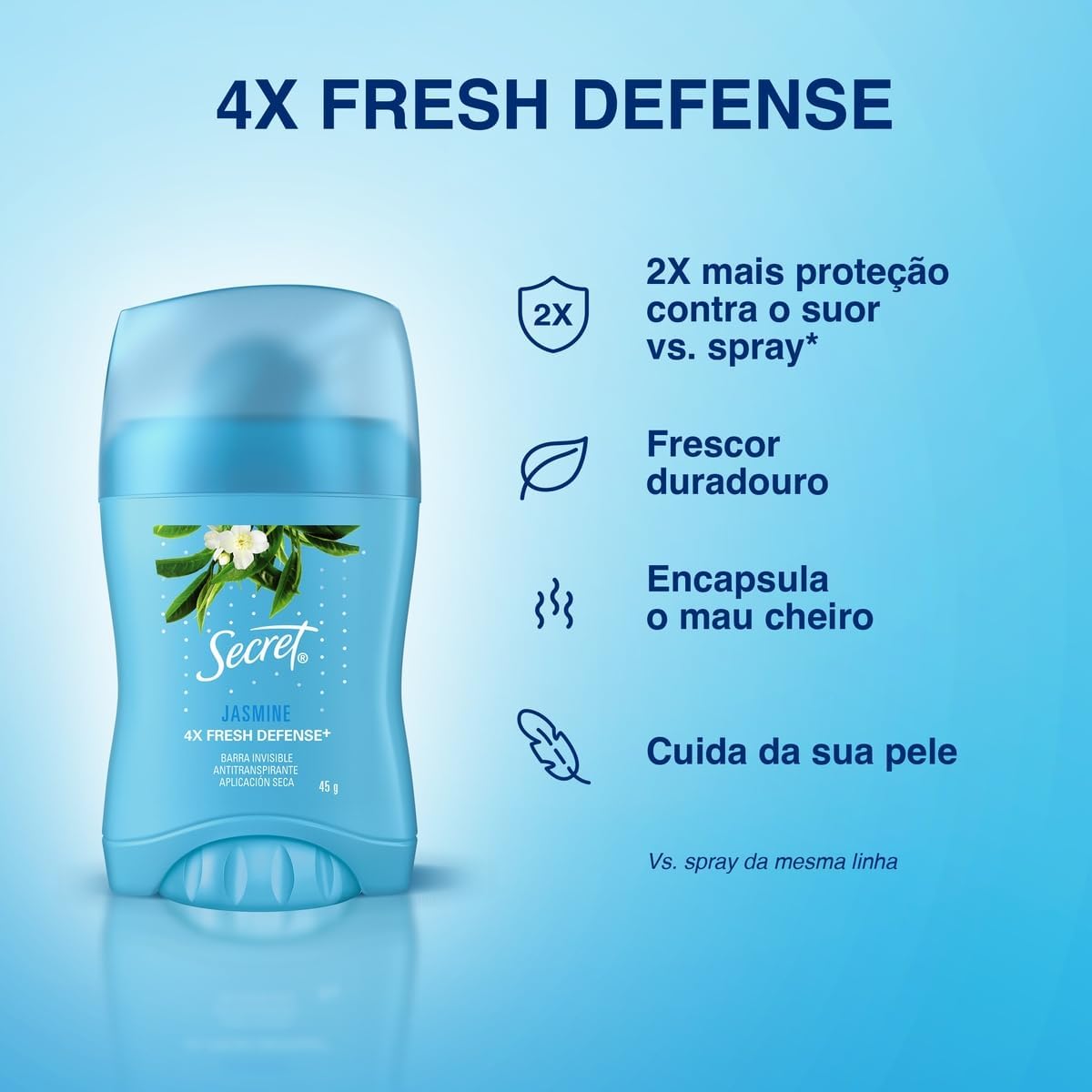 Desodorante em barra Antitranspirante Secret Jasmine 45g