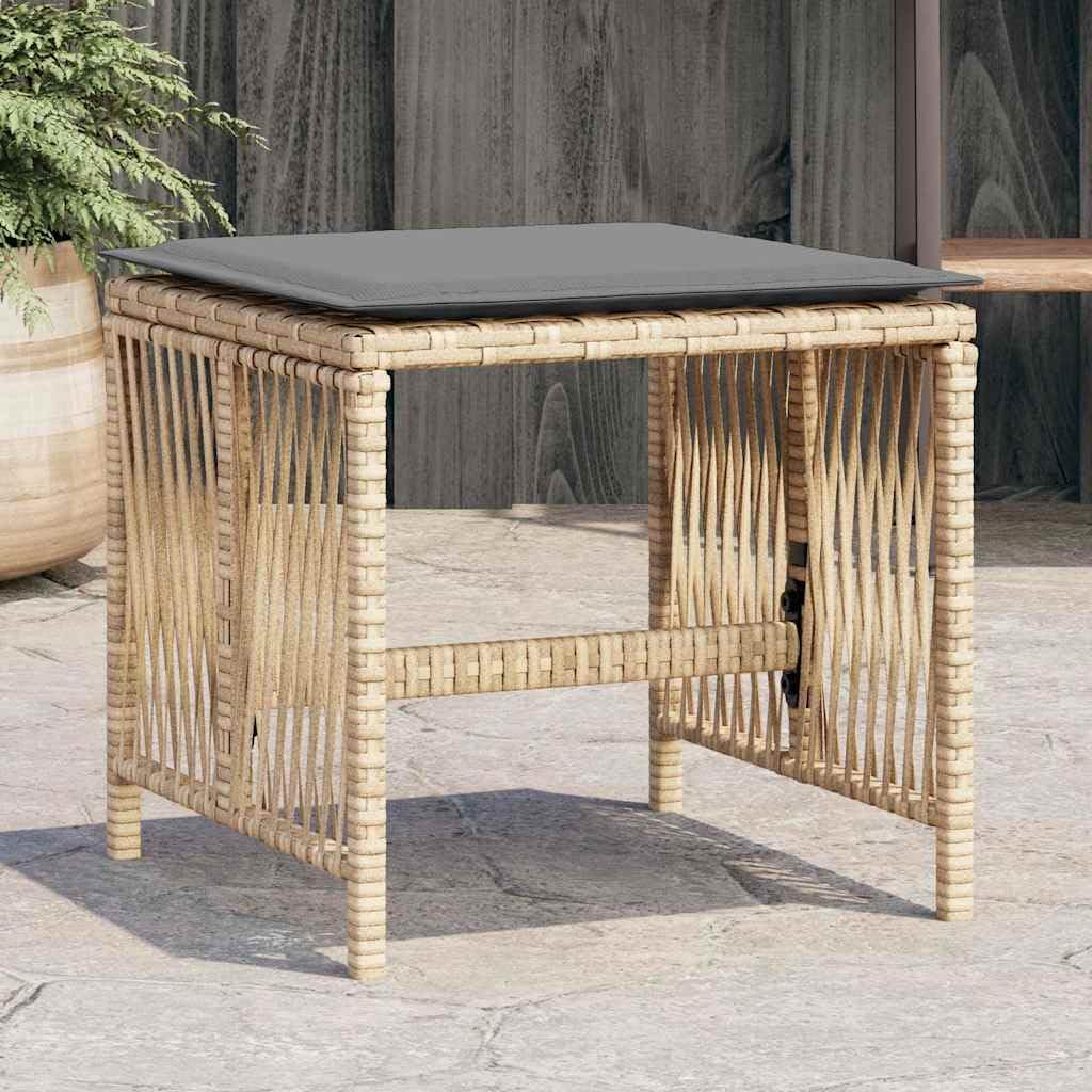 Taboret ogrodowy zestaw 4 poduszek z polirattanu 41 x 41 x 36 cm
