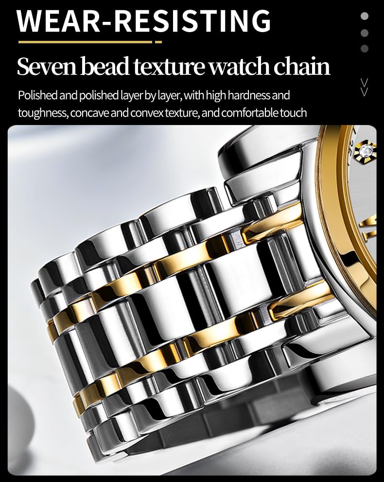 OLEVS Watch for Men Diamond Business Dress Analog Quartz Stainless Steel Waterproof Luminous Date Two Tone Luxury Casual Wrist Watch