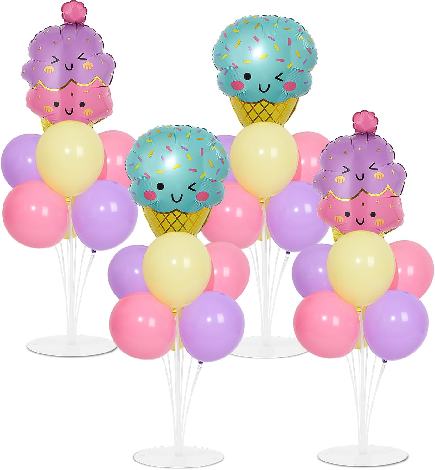 4 Sets Sports Party Balloons Stand Kit with Basketball Football Baseball Foil Balloons Sports Theme Party Balloon Centerpiece for Christmas Winter Tables Game Themed Birthday Baby Shower Decorations
