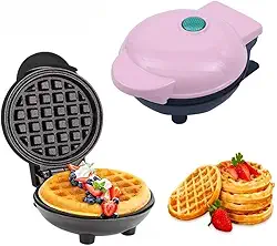 Waffle Máquina 110, Mini Máquina de Waffles Elétrica Portátil(KIT1-Rosa)