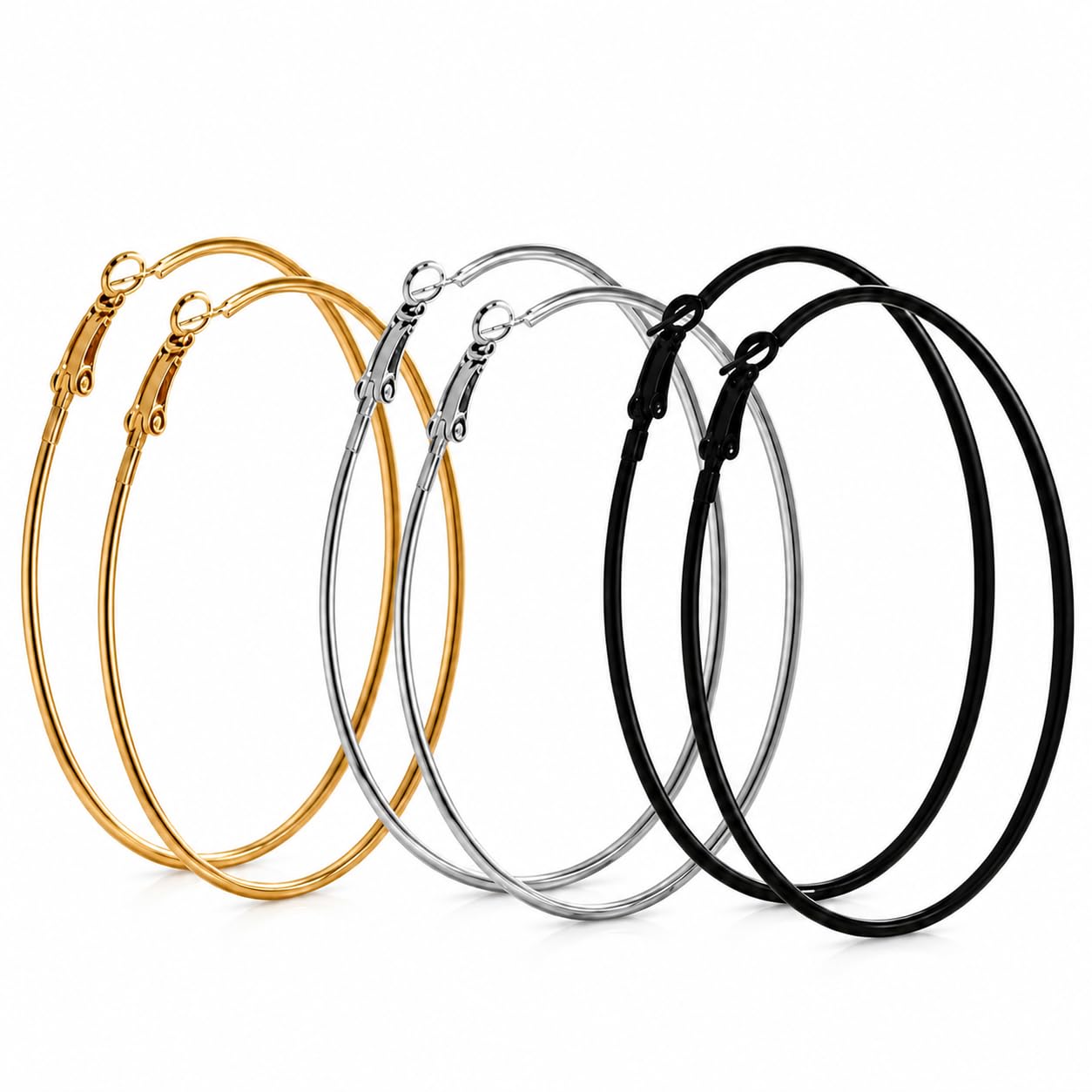 Hoop Earrings for Women | Big Hoops Bali Combo of 3 Pairs Earrings for Girls | Birthday Gift for Girls & Women, Gift for Wife | Silver Rose Gold and Gold Plated Earrings-image-7