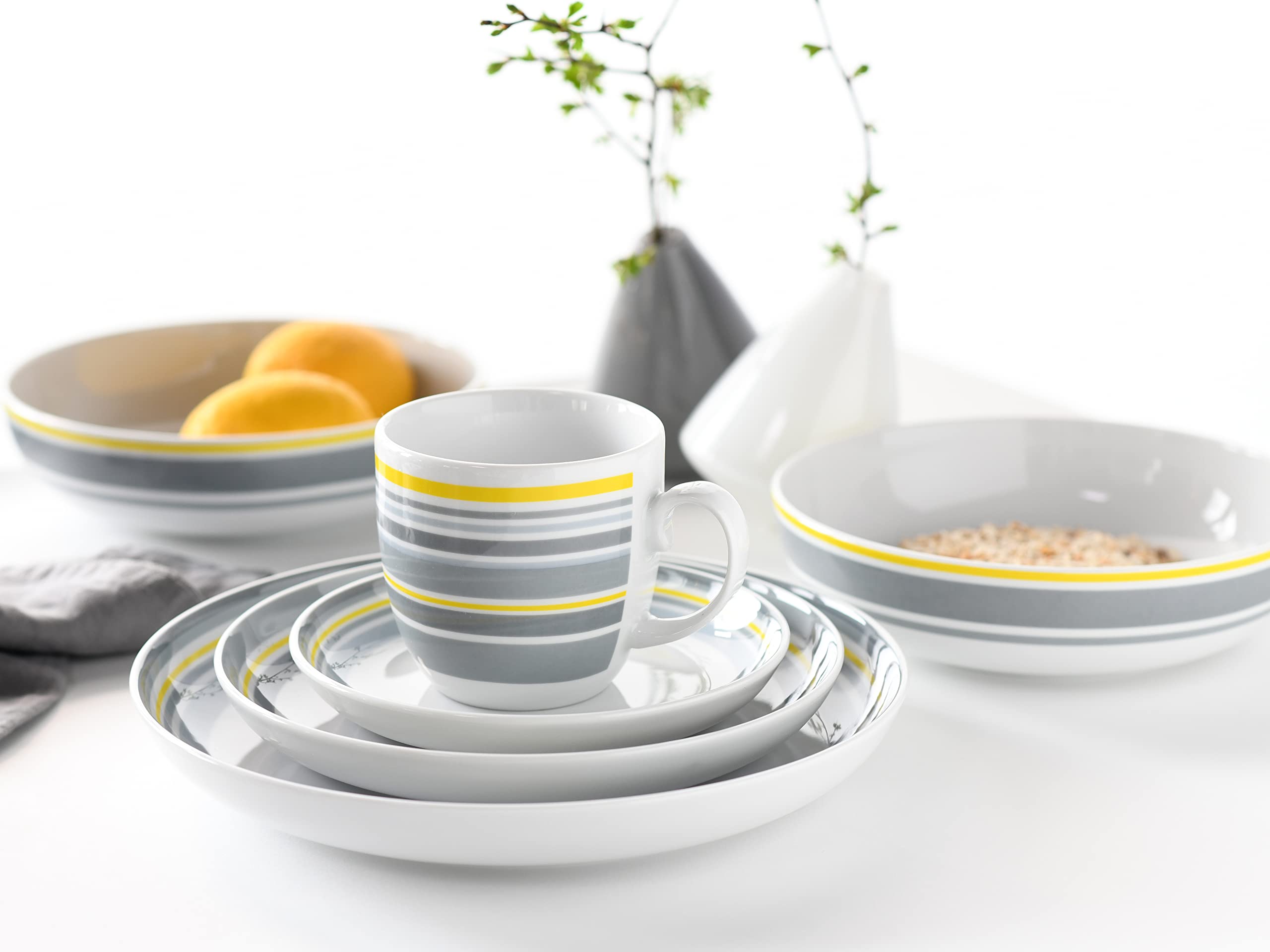 CreaTable, 22902, Serie Allround - Trend Line, 10-teiliges Geschirrset für 2 Personen, Kombiservice aus Porzellan, spülmaschinen- und mikrowellengeeignet, Made in Europe