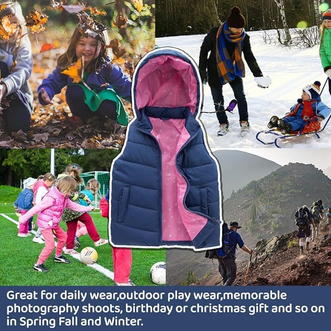 SNOW DREAMS Girls Puffer Vest Lightweight Sleeveless Jackets Hooded Winter Fall Vests Quilted Coat4