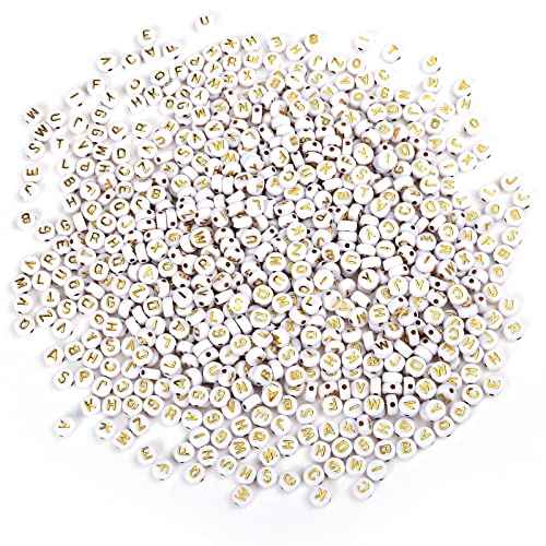 Opiniones y reviews de Fabricación de abalorios y bisutería los más recomendados. 47 Naler 800 Cuentas 7mm de Letras Redondos para Hacer Pulseras, Cuentas Blancas para Manualidades de Bisutería Abalorios para Pulsera Collares Dijes Colgantes, Letras Doradas