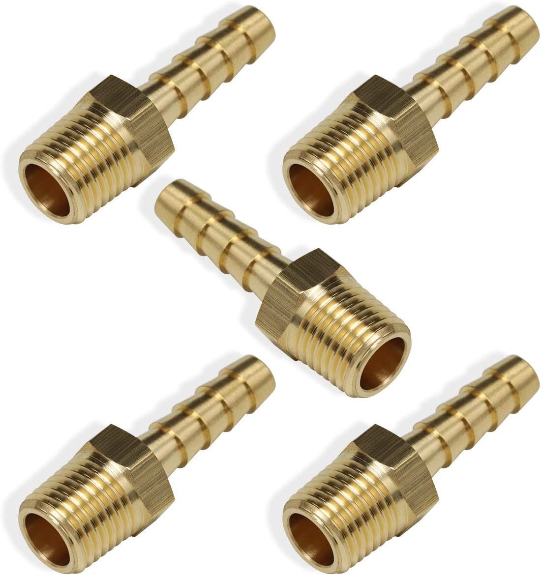 Boeray 5pcs Brass Hose Barb Fittings 1/4 Inch Barb to 1/4 Inch NPT Male Thread Air