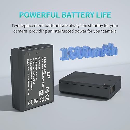 Miniatura 3 de LP Paquete de cargador de batería LP-E10, paquete de 2 baterías y cargador de doble ranura, compatible con Canon EOS Rebel T7, T6, T5, T3, T100,