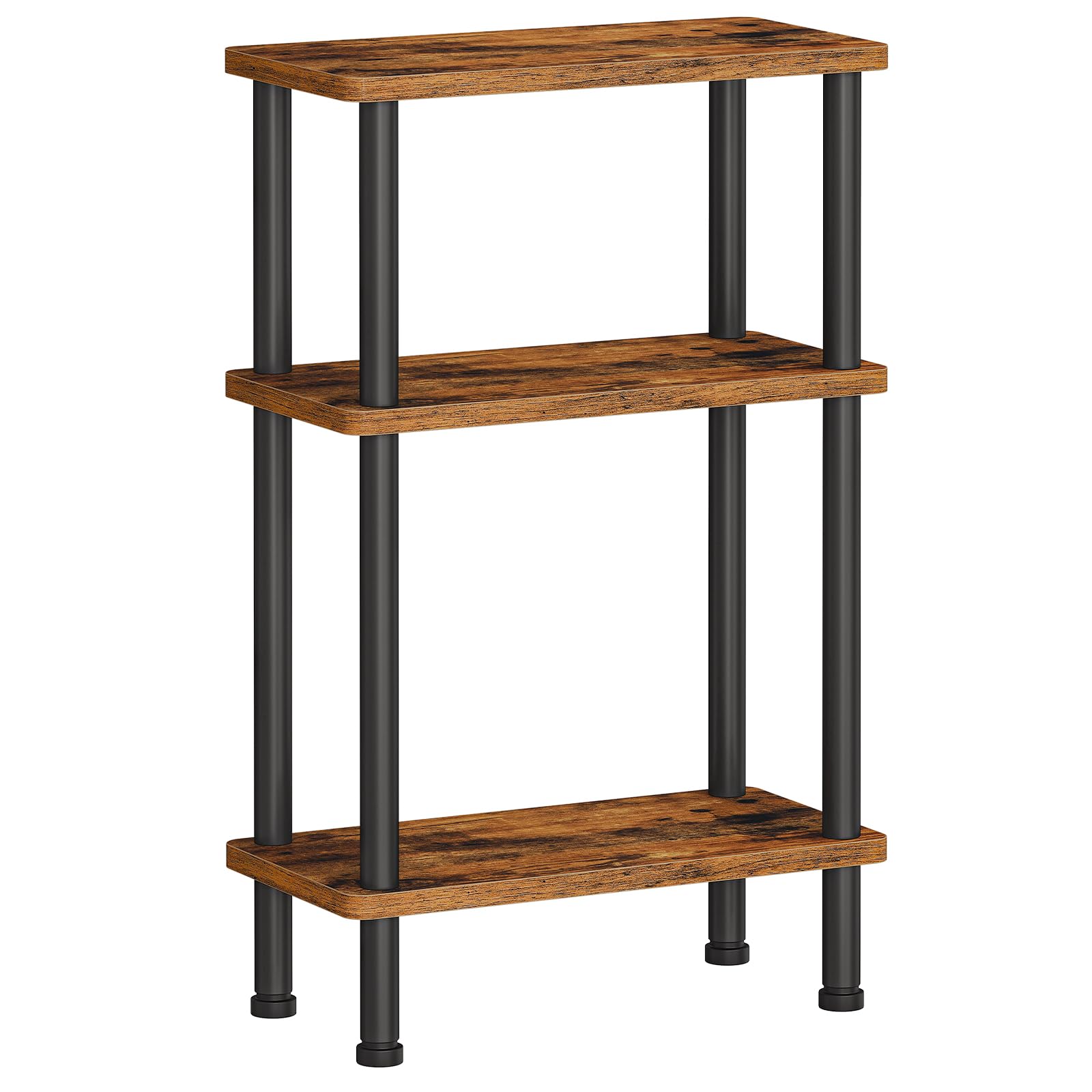 HOOBRO 3-Tier Slim Side Table, Narrow Sofa Table, Industrial Bedside Table for Small Space, Counter-Twist Assembly, No Tools Needed, for Living Room, Bedroom, Rustic Brown and Black EBF246BZ01N1
