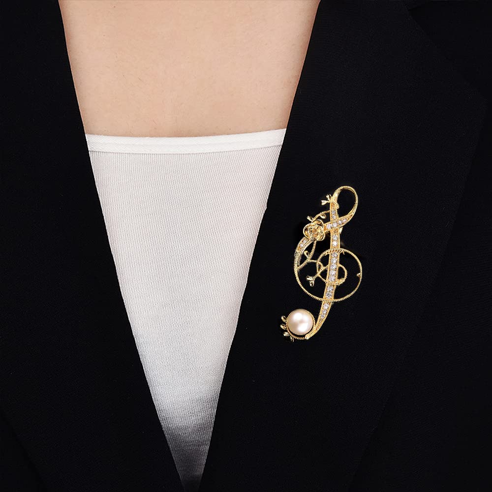 Spilla a Forma di Nota Musicale, Elegante e alla Moda per Donna, con Perla d'Acqua Dolce.