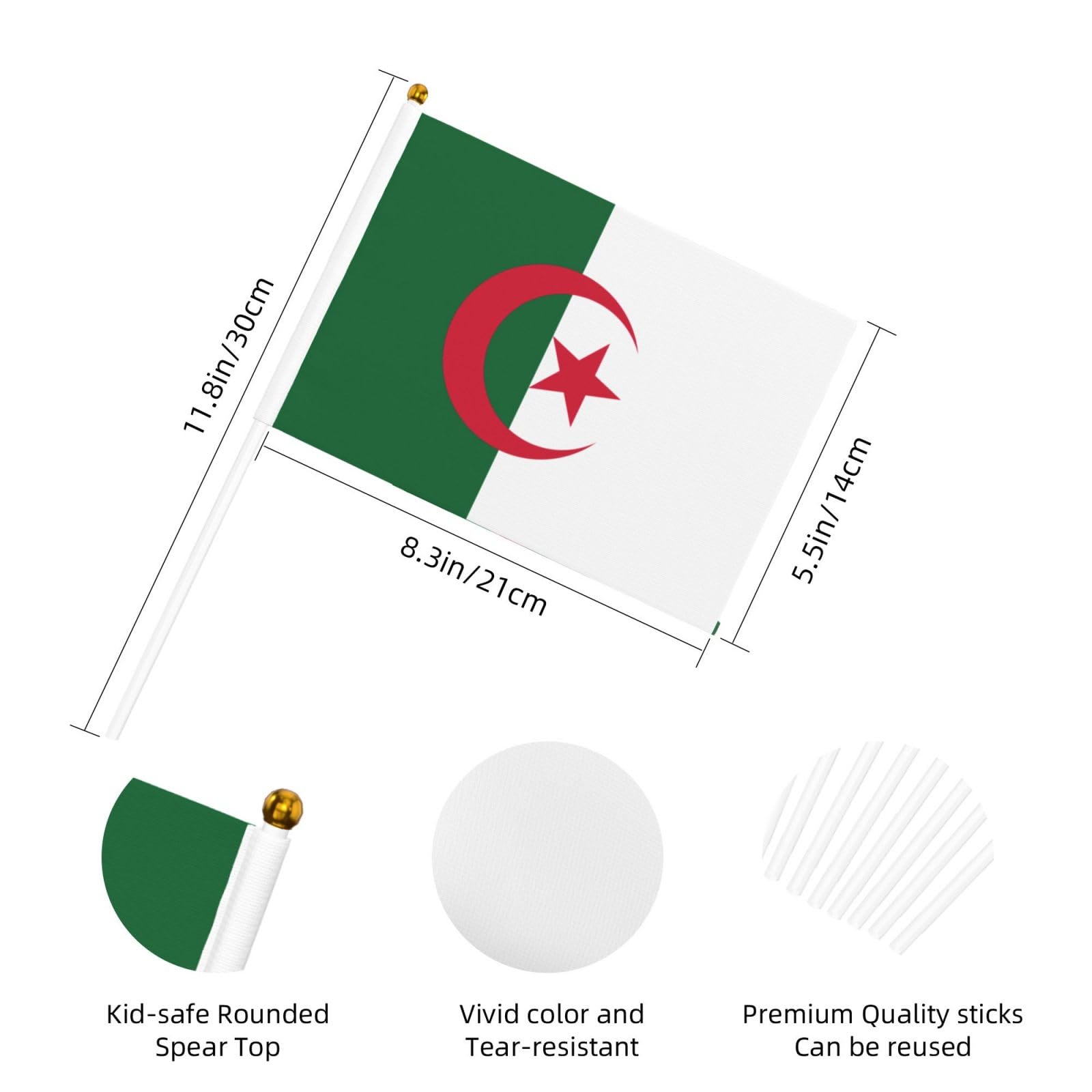 Lot de 10 petits drapeaux de l'Algérie à main, mini drapeaux sur bâton pour fête, activités d'équipe, défilés, décoration de vacances