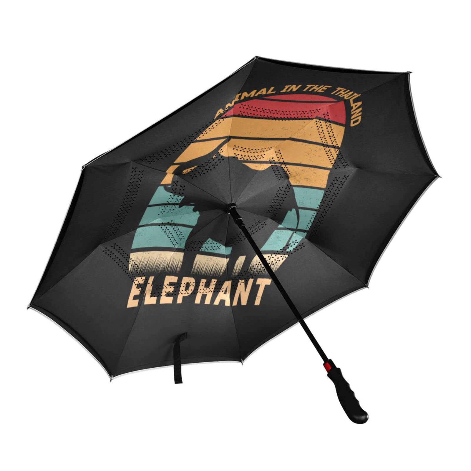 Vnurnrn Ombra Di Colore Dell'Elefante Animale Ombrello Invertito Automatico Reversibile Antivento Protezione UV Apri Automaticamente Chiudi Ombrelli per Auto Ragazzi Ragazze